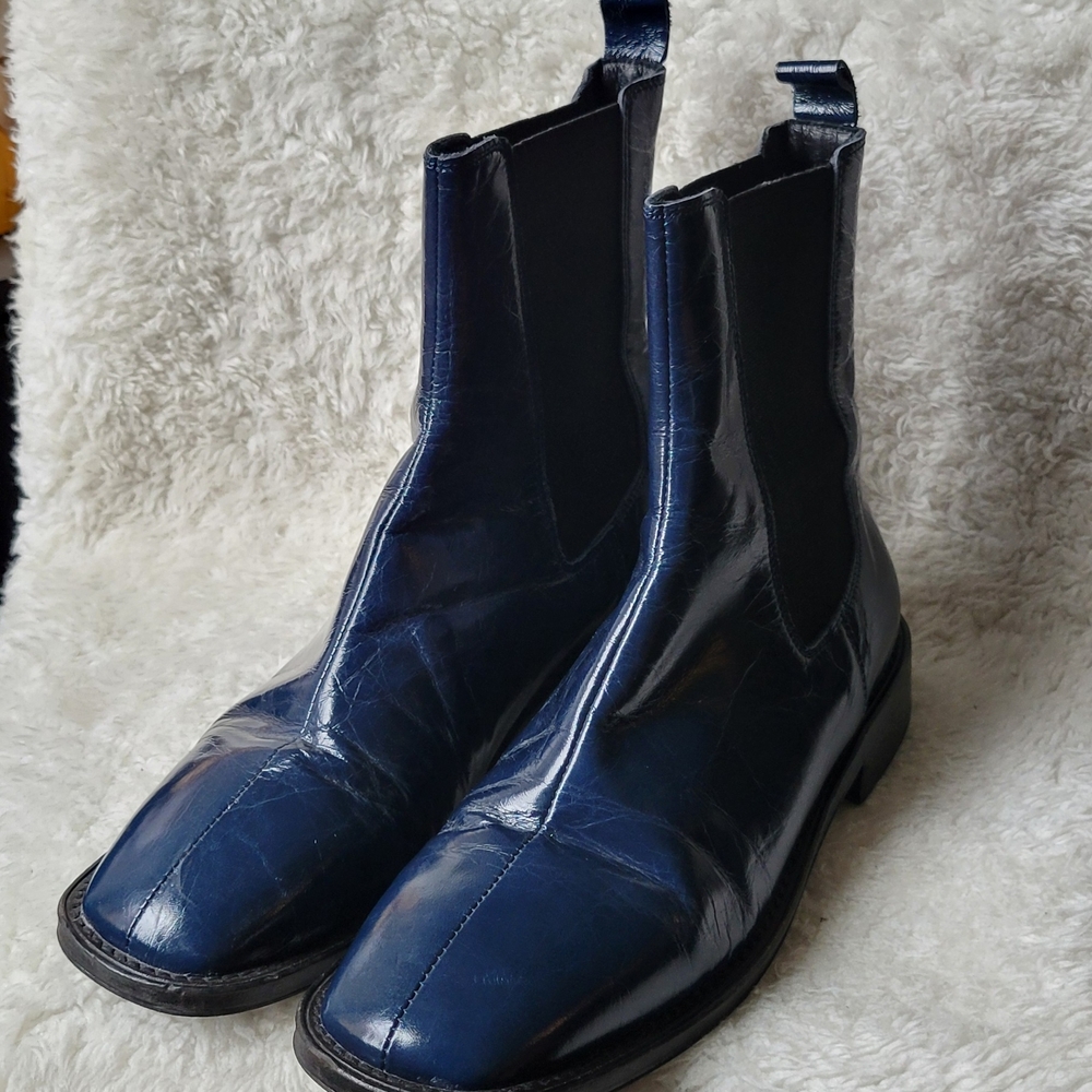 🔥🔥MADE IN SPAIN L'INTERVALLE Women's Navy Ankle Boots Barely Worn - Picture 2 of 16